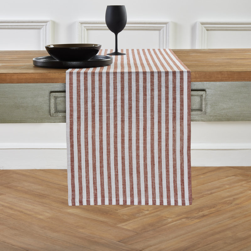 Amalfi Stripe - 100% Pure Linen Table Runner, Navy/White, 120" x 16"
