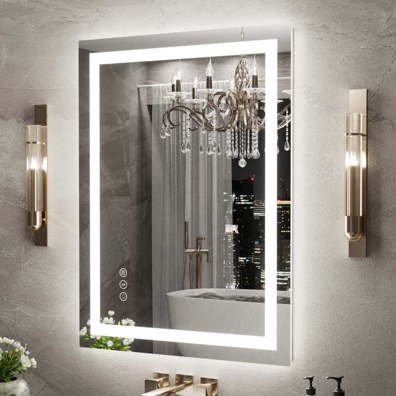 Miroir de salle de bain en verre trempé anti-buée à DEL certifié UL, 32 po x 24 po 