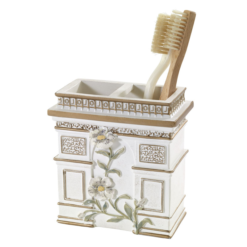 Parisian White and Gold Resin Toothbrush Caddy