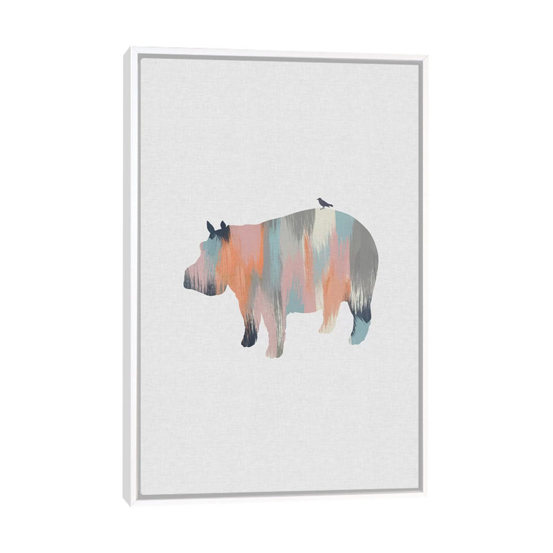 Pastel Hippo - impression d'art graphique, H 60 po x l 40po x P 1,5 po, Toile blanche encadrée