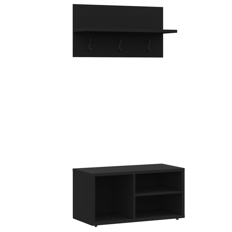 Portemanteau mural avec banc de rangement pour chaussures Porto, Noir