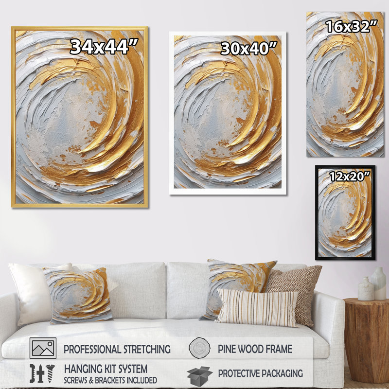 Or et crème tourbillons enchantés II sur toile, Cadre flottant noir, H 20 po x l 12 po x P 1 po