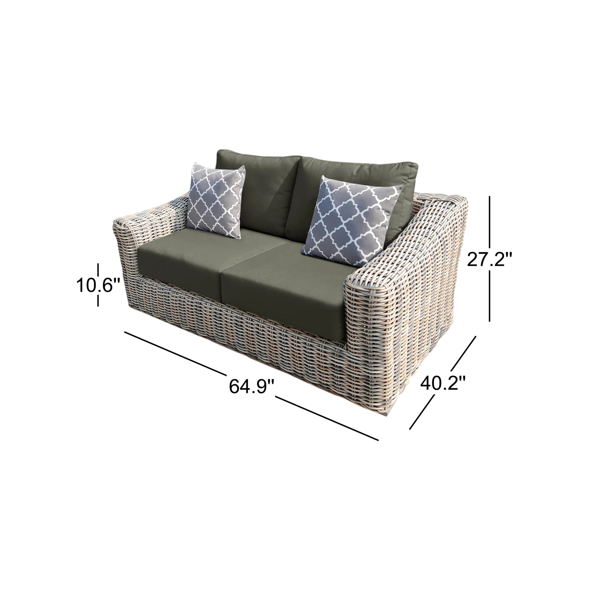 64.9'' Wide Wicker Loveseat with Cushions, Gray