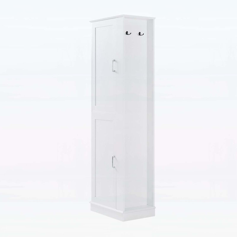 Grande armoire de rangement pour salle de bain avec tablettes réglables et crochets, Blanc