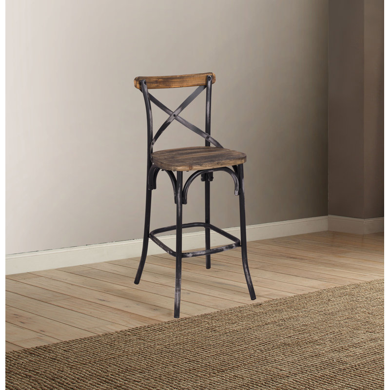 Bar Stool With Cross Back, Black
