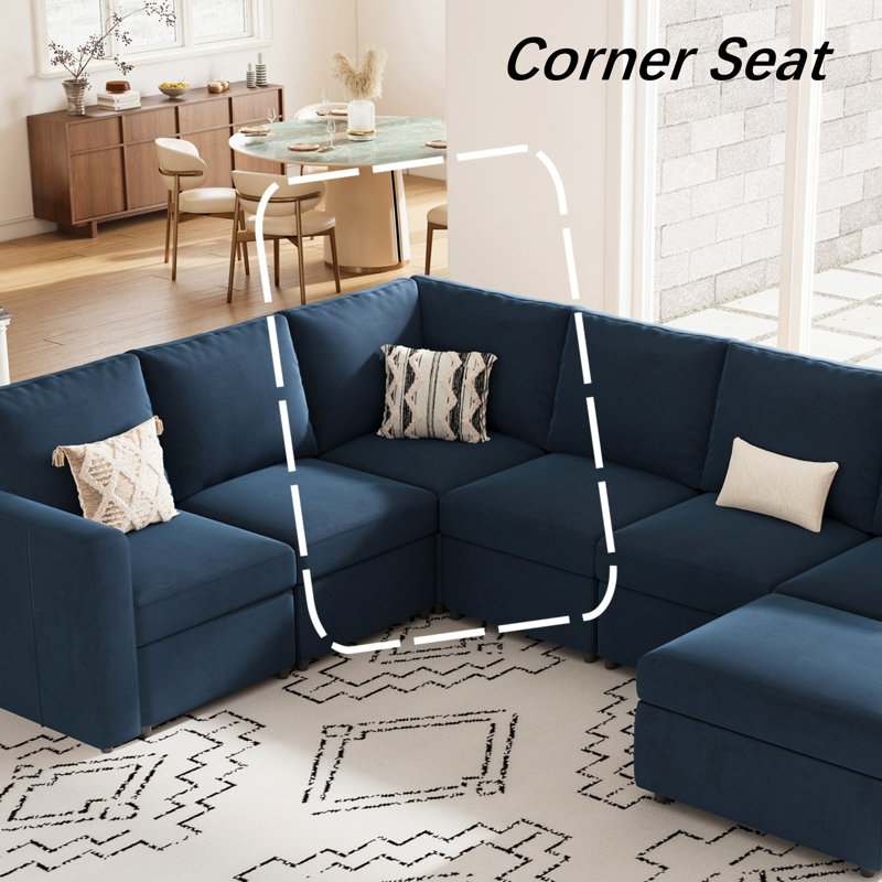 Module de siège simple sans accoudoirs pour canapé modulaire modulaire, Velours bleu
