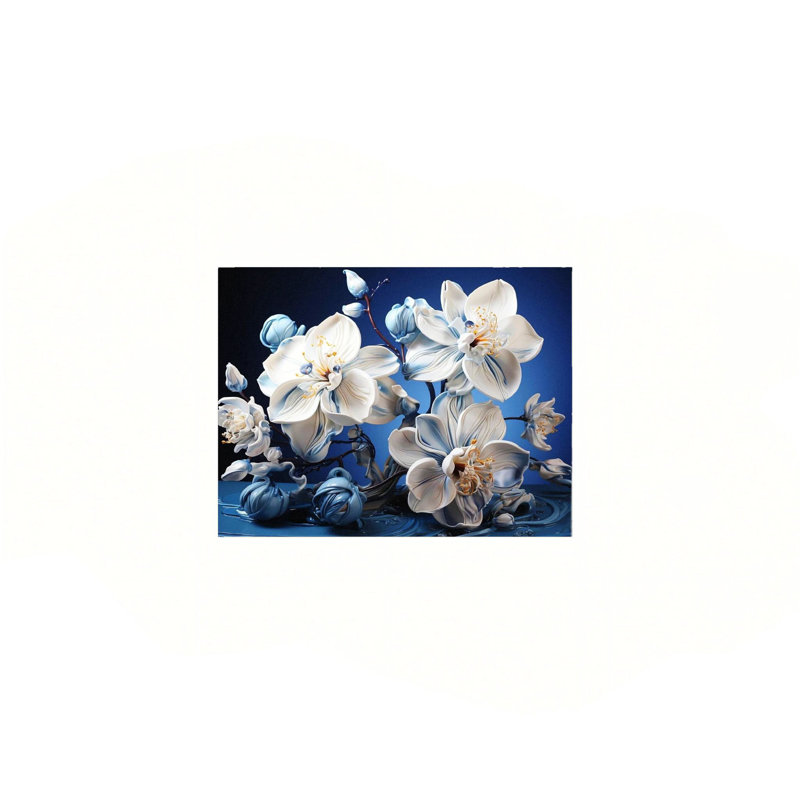 «Serene Petals of White and Blue Orchids», impression sur toile, art mural de qualité supérieure pour le salon, 24 x 32 po