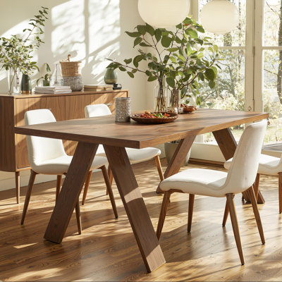 Acanva Farmhouse Rectangular Dining Table for 6 People, Walnut