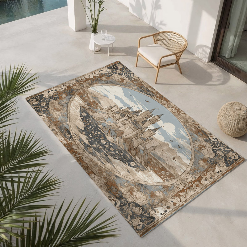 Clifftop Citadel Indoor And Outdoor Area Rug, Rectangle 1'6" x 2'6"