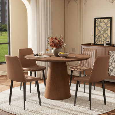 Round Dining Set with PU Leather Chairs
