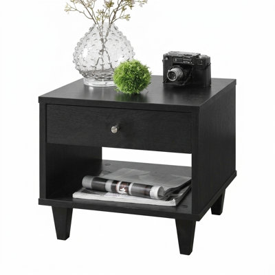 Bravion 22 In. Espresso Rectangular Wood End Table With Drawer And Lower Shelf