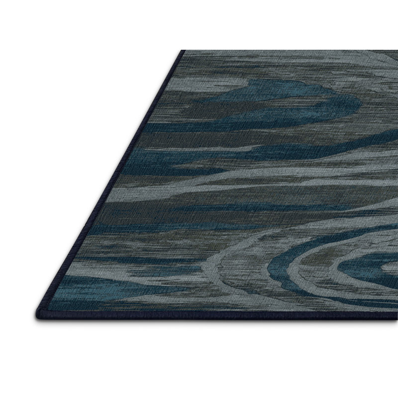 Tapis bleu abstrait lavable à la machine, Rectangle 6 pi x 9 pi