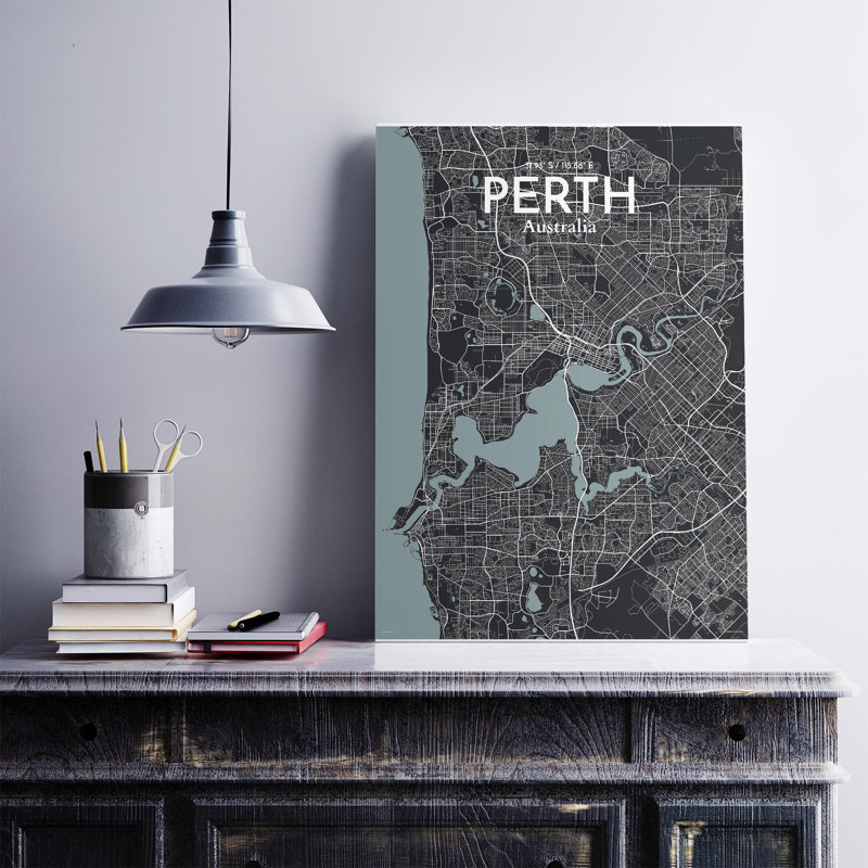 «Perth City Map», impression, Gris/noir, H 27,6 po x l 19,7 po