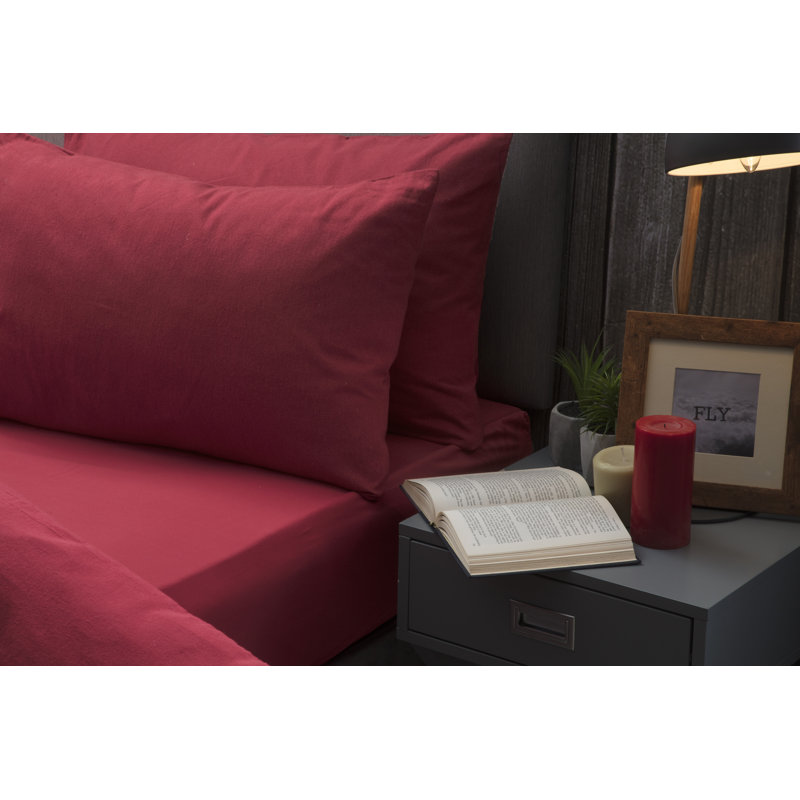 Brushed Cotton Range Flannel Fitted Sheet, Red, Single (3'), 15" Extra Deep