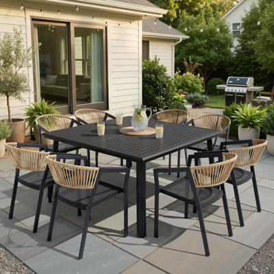 8 - Person Aluminum Outdoor Dining Set With 8-Pound Stacking Chairs And Umbrella Hole, 57'' In. W X 57'' In. D