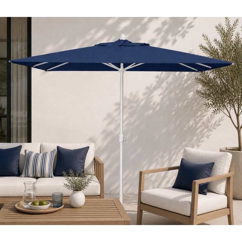 Olivier 116.7'' x 78.7'' Rectangular Market Umbrella, Navy Sunbrella®, White Sand