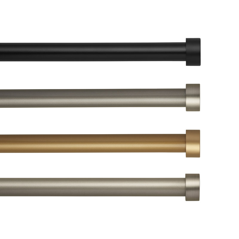 Victorine Adjustable 1" Single Curtain Rod with Contemporary Cap Finial, Soft Gold, 1.5" H x 48" W x 5" D