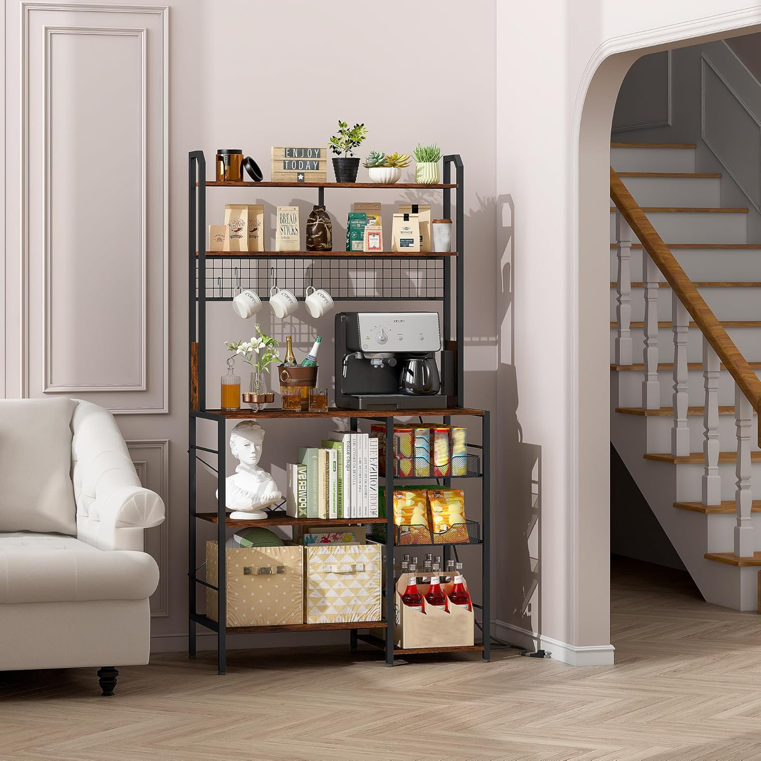 17 Stories Kitchen Microwave Rack With Power Socket, Practical Multi ...