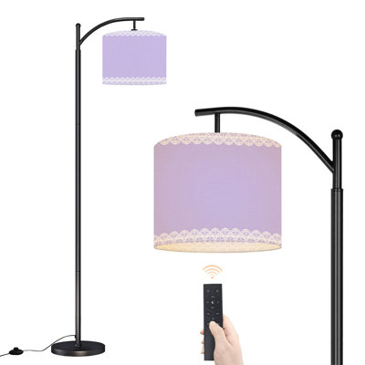Arc Floor Lamp White Lace Lilac Linen Texture Floor Lamps with Remote LED Lights Adjustable Lamp Shades Tall Standing Lamps for Reading Office Living Room