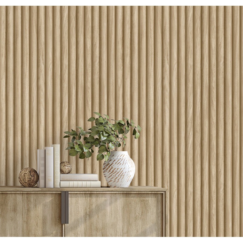 Fluted Wood Effect Wallpaper, Oak