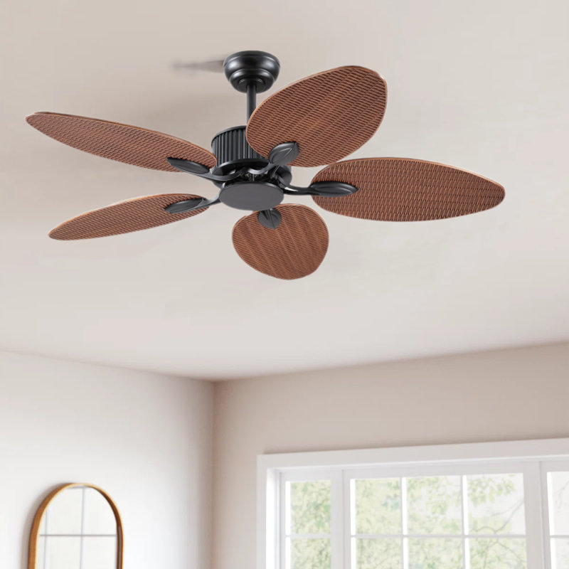 50" 5-Tropical Palm Leaf  outdoor Ceiling Fans With Remote And not Lights, Light Brown