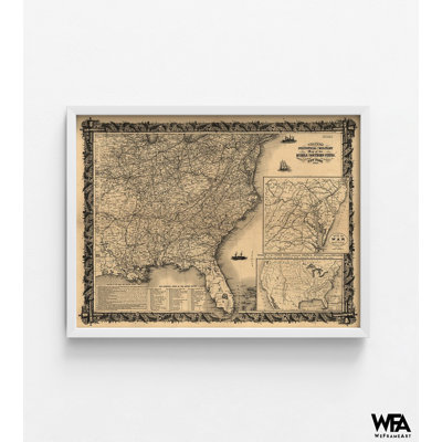 Carte de statistiquement et militaire des États du Moyen et du Sud, 1861, idée de cadeau d'ancien combattant, décoration murale militaire américaine, art de l'Académie militaire rustique