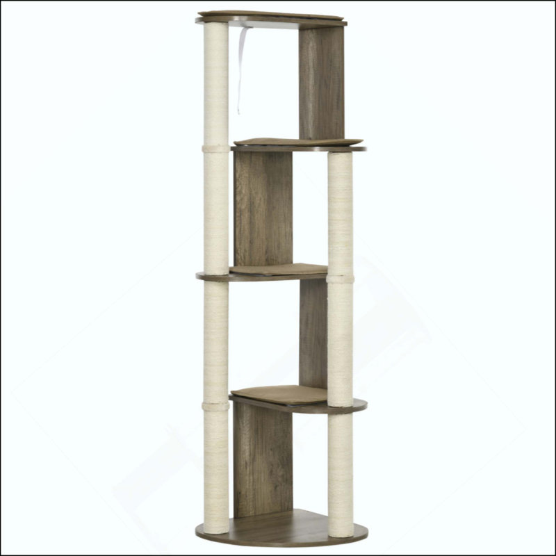 Corner Modern Cat Tree Tall For Climbing, Large Multilevel Cat Tower With Scratching Posts, Small-Fit Kitten Tower With Sisal