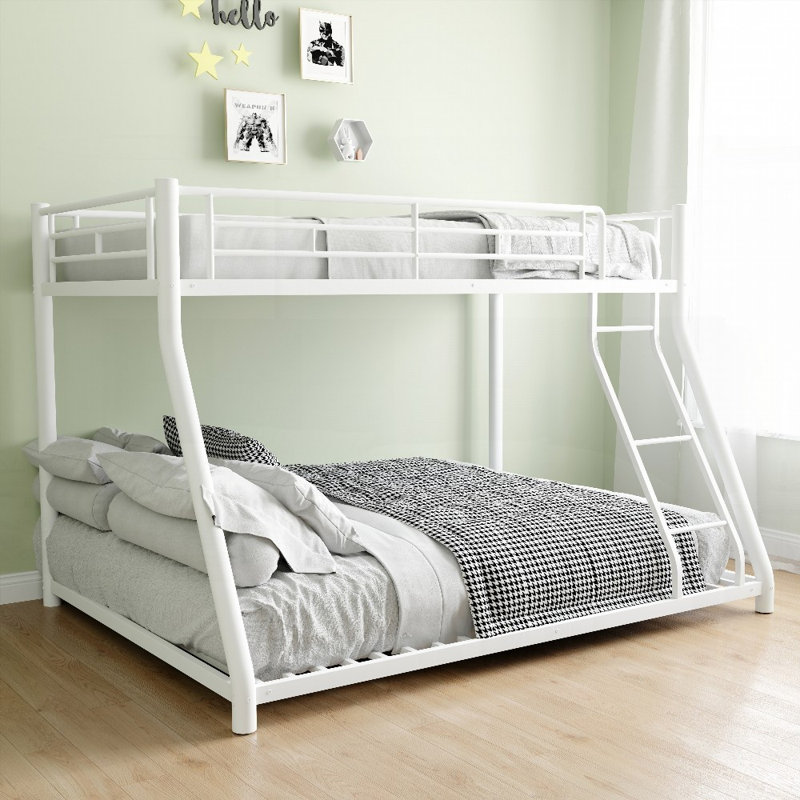 Lit superposé simple au-dessus d'un lit double en métal avec escalier amovible Rangement sous le lit de 12 po, aucun sommier requis, robuste et robuste