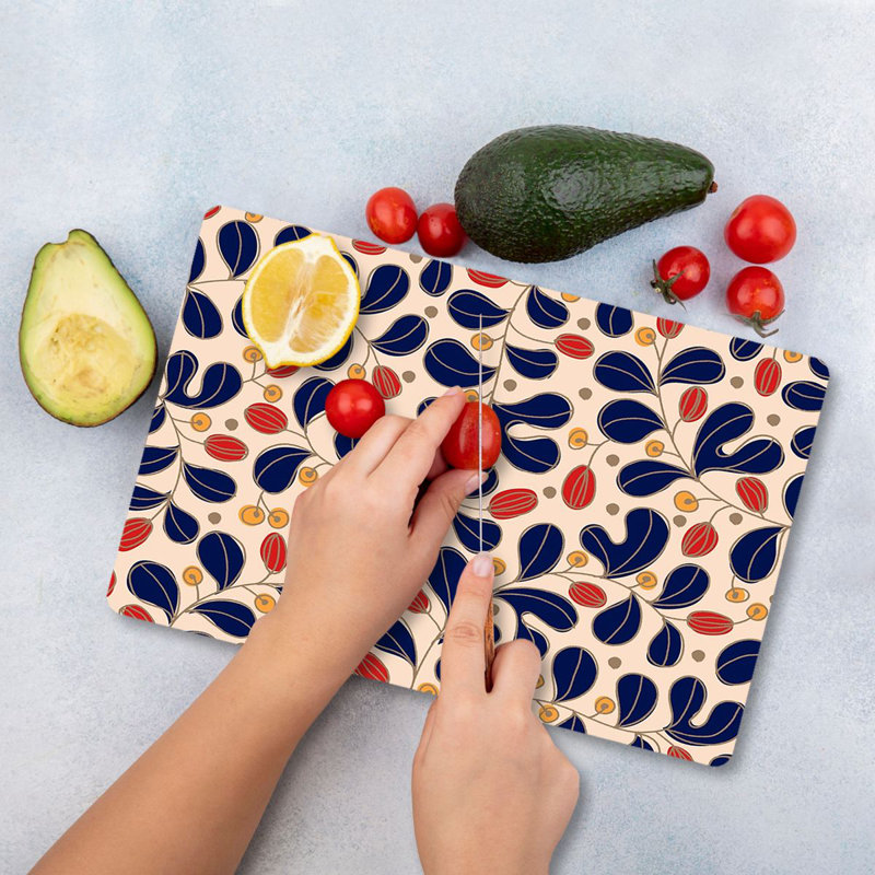 Flourish Tempered Glass Cutting Board, 7.9 x 11.8 inches | 100% Antibacterial, Easy-Clean Surface, Non-Slip Silicone Feet | Perfect for Food Prep & Serving, Durable & Stylish Kitchen Essential, Not Dishwasher Safe