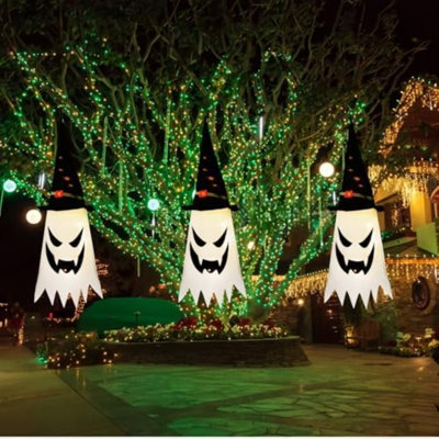 31.5" (3Pcs) Halloween Decorations Outdoor Indoor Hanging Ghosts Witch Hat, Glowing Witch Hat Halloween Ghost Decor For Room,Yard,Garden,Tree,Eaves,Party
