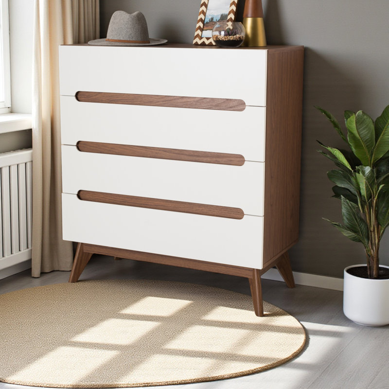 Commode à 4 tiroirs Ferndown en bois de noyer et blanc