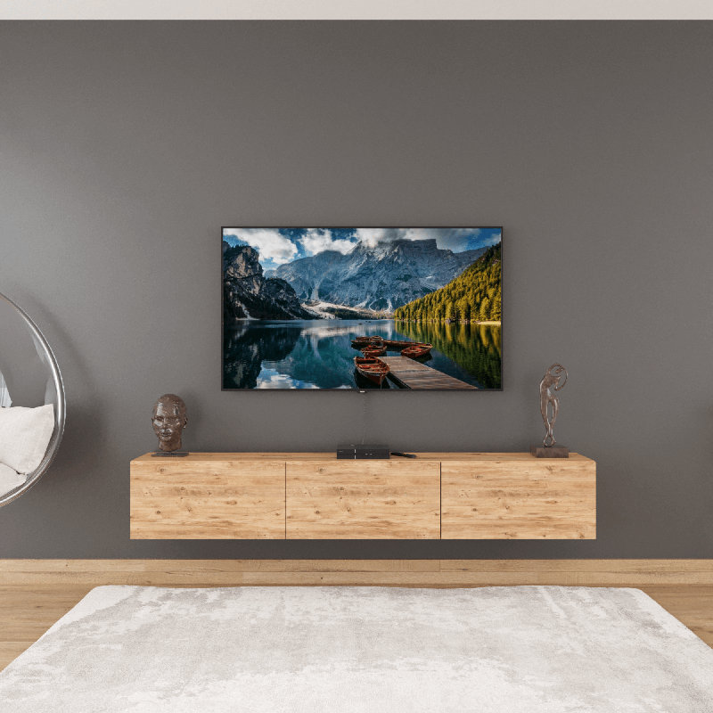 Colima 180 cm Wall-Mounted TV Unit with 3 Doors, Manufactured Wood, Atlantic Pine