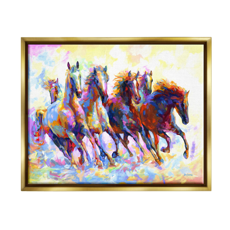Peinture sur bois Vivid Wild Horses par Leon Devenice, H 16 po x l 20 po, Giclée encadrée noir minuit