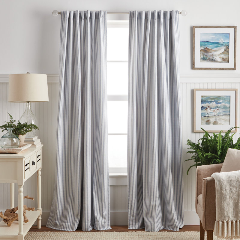 Paire de rideaux occultant avec passe-tringle Ticking, Indigo, l 50 po x L 95 po