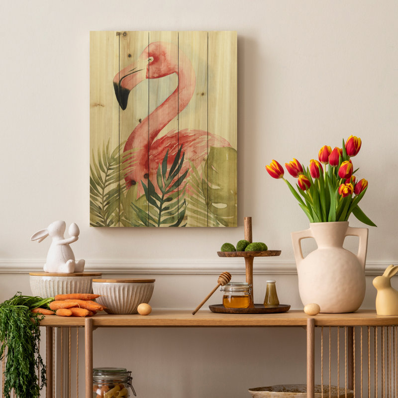 «Watercolor Flamingo Composition II», reproduction d'impression sur bois