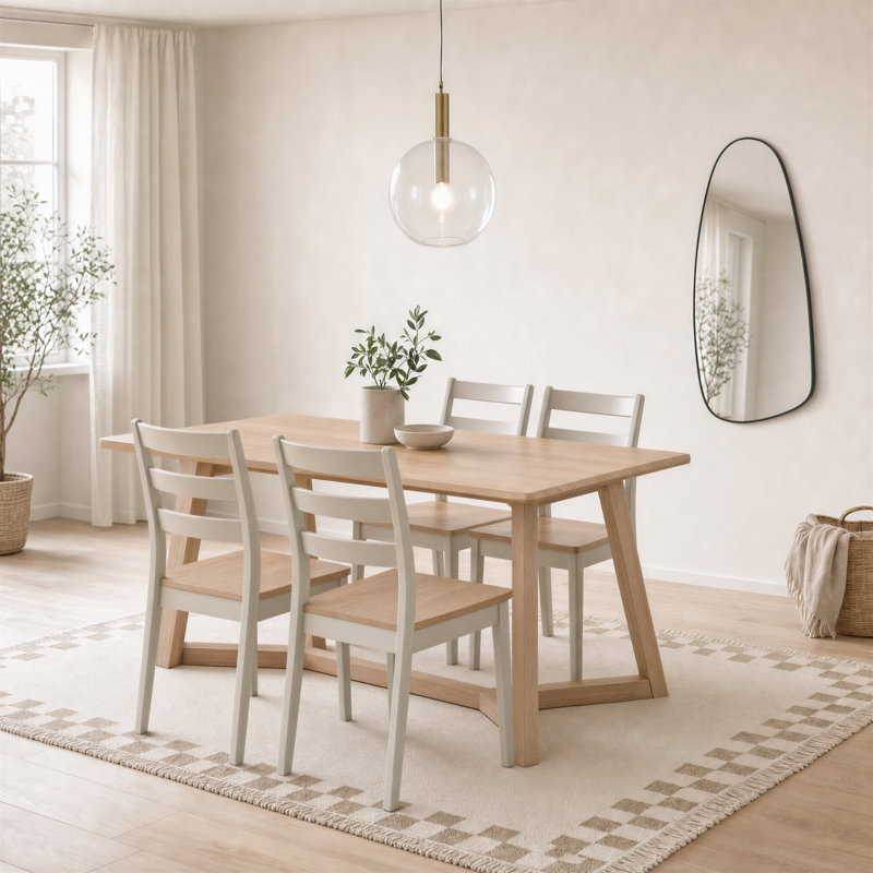 Beda Rubberwood Solid Wood Dining Set