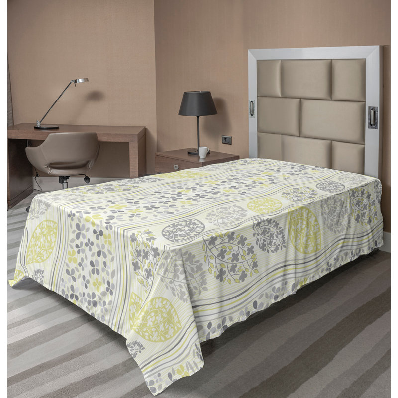 Ambesonne Top Flat Sheet Curving Art, Gray Green Floral, Twin XL Flat Sheet