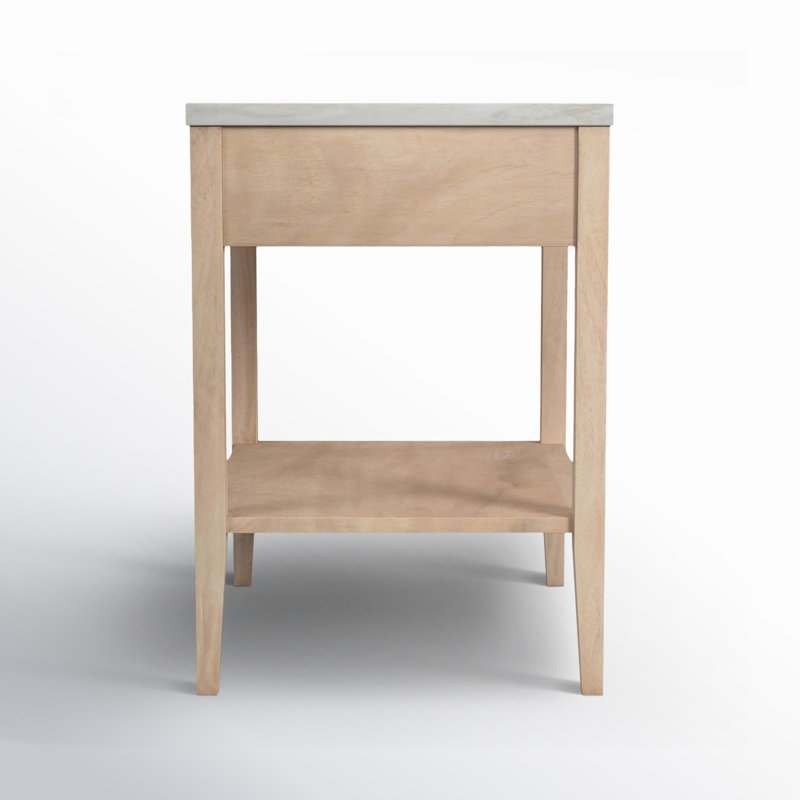 Mayfair 1 Drawer Wood and Marble Nightstand, Natural/Ivory