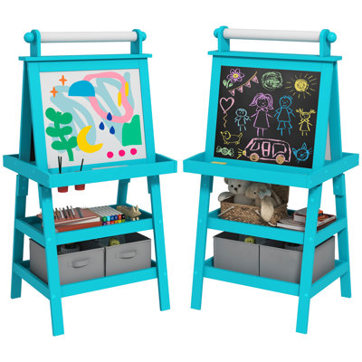 Easel for Kids w/ Paper Roll, Whiteboard Chalkboard