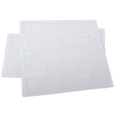 Ensemble de 4 napperons blancs en mélange de lin à point ajouré classique 14 po x 20 po