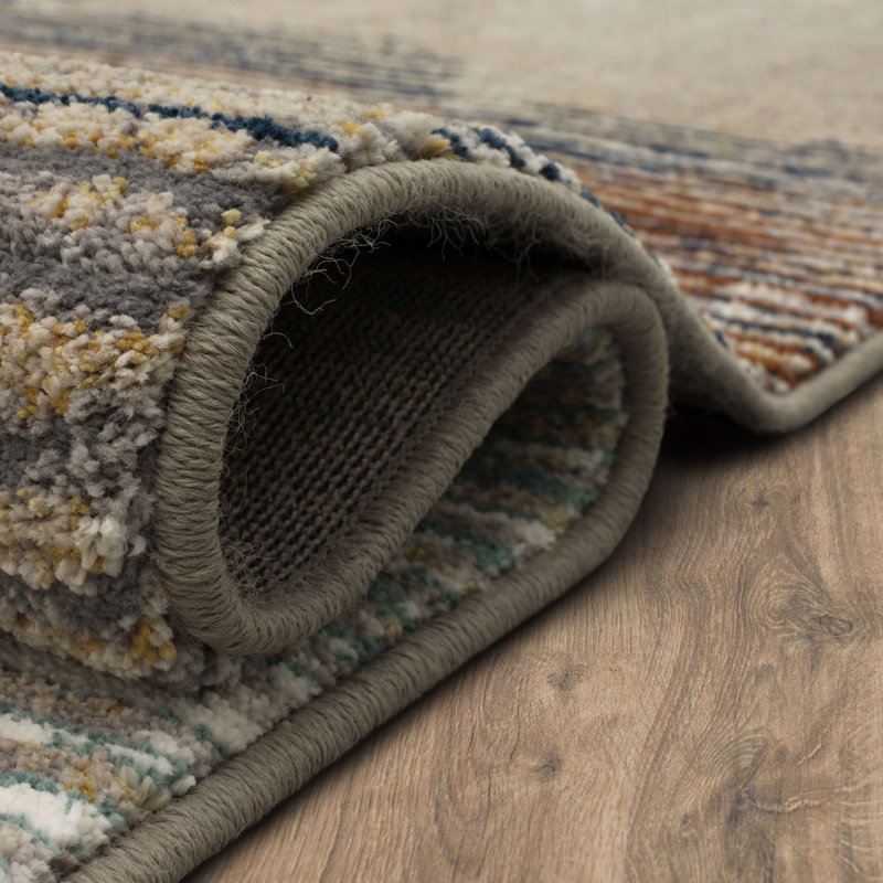 Gray Geometric Stain-Resistant Synthetic Area Rug