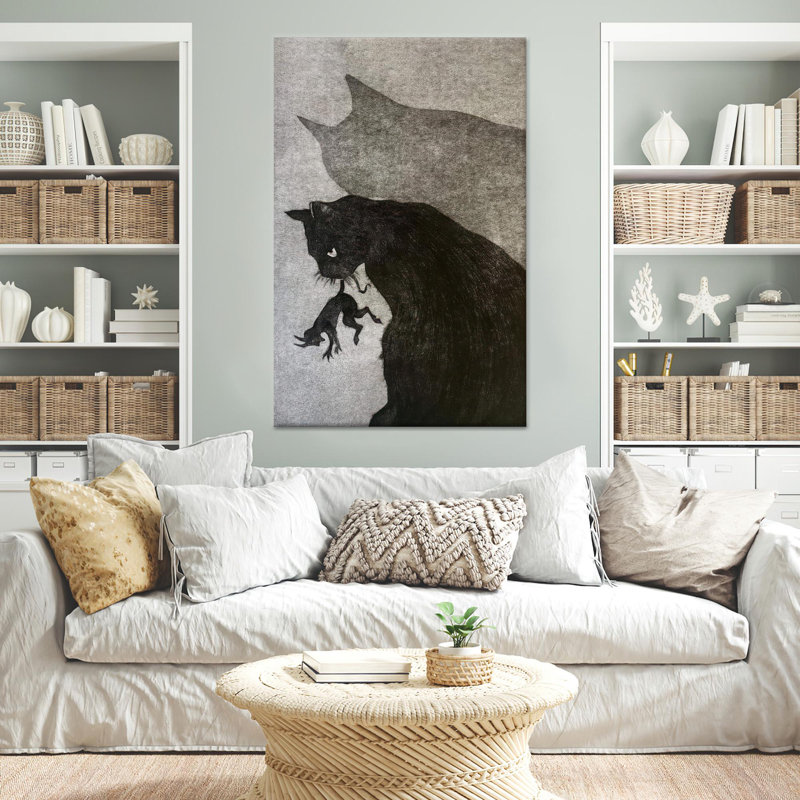 Toile imprimée: art de silhouette de chat et de chaton minimaliste, toile blanche encadrée 1P, H: 17,8 po x l: 13,8 po