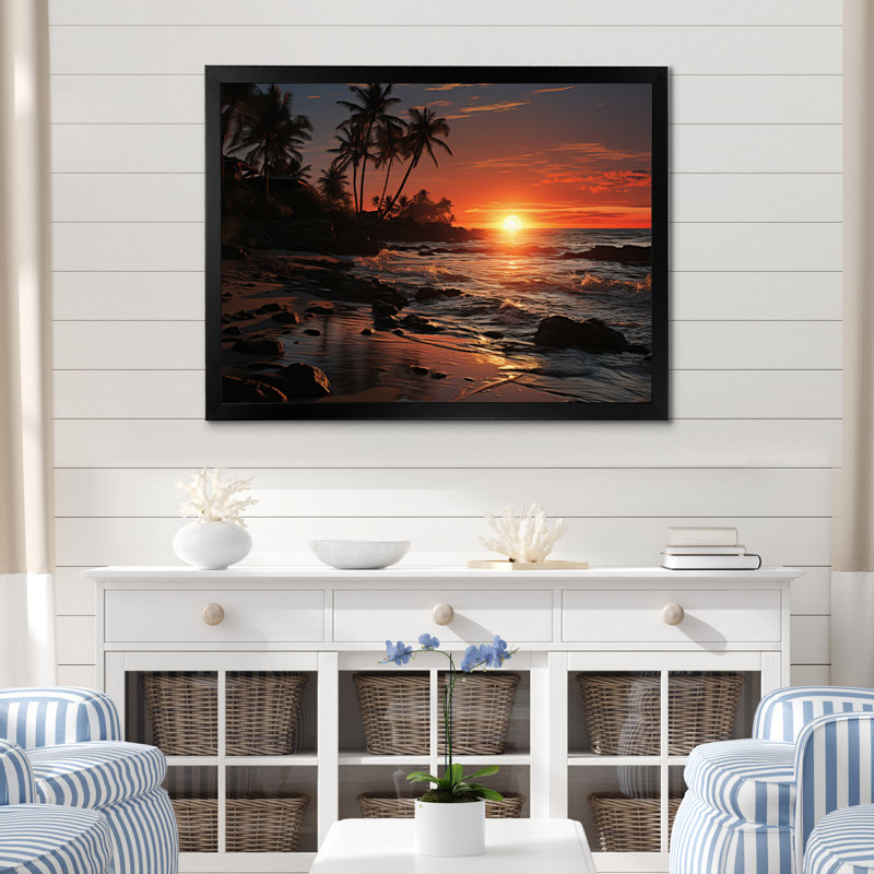 Beach Tropical Vibes XXXI - Imprimé, Cadre simple noir, H 16 po x l 32 po x P 1 po