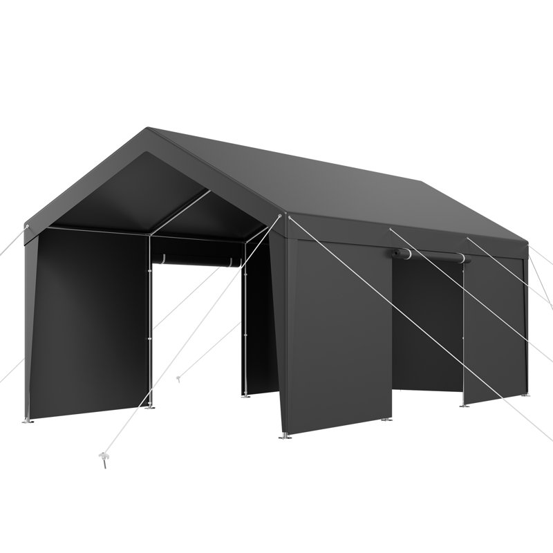 VEVOR Carport, Extra Large 12 x 20 ft Car Canopy with Roll-up Ventilated Windows, Gray, 12 ft x 20 ft