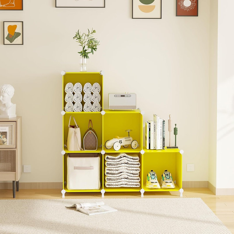 Organisateur de rangement cubique, 6 organisateurs de placard à cubes et rangement, étagère à vêtements en plastique empilable pour la chambre à coucher, maison, jaune