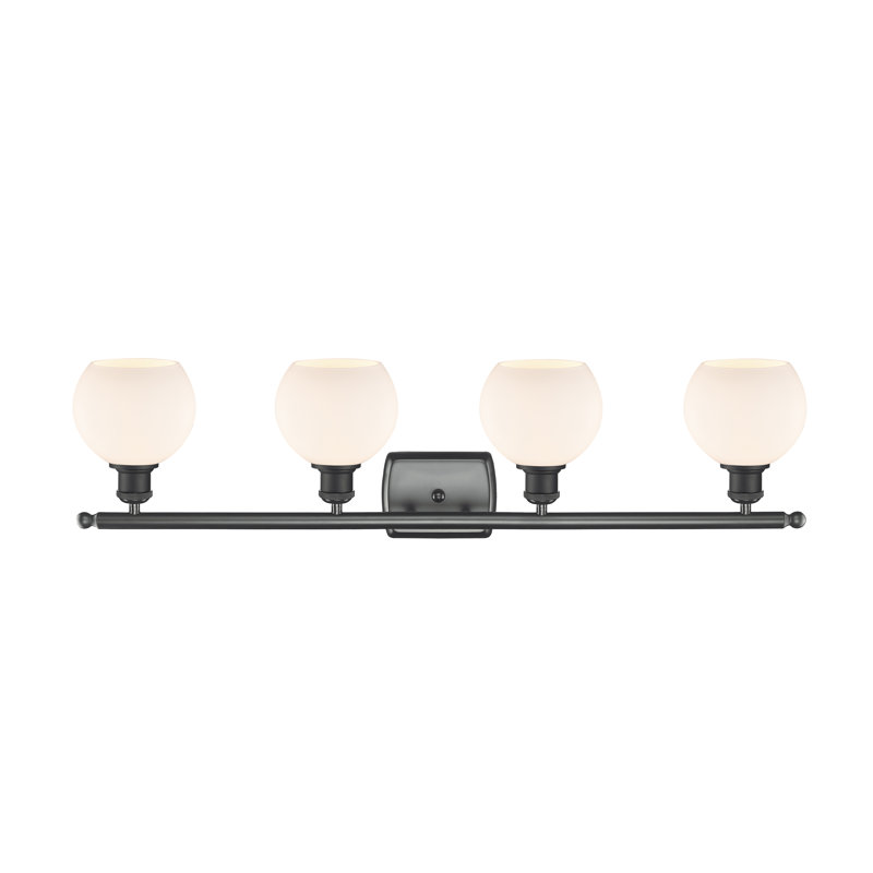Éclairage pour salle de bain 4 lumières Cindi, Blanc mat, Incandescente, Noir mat