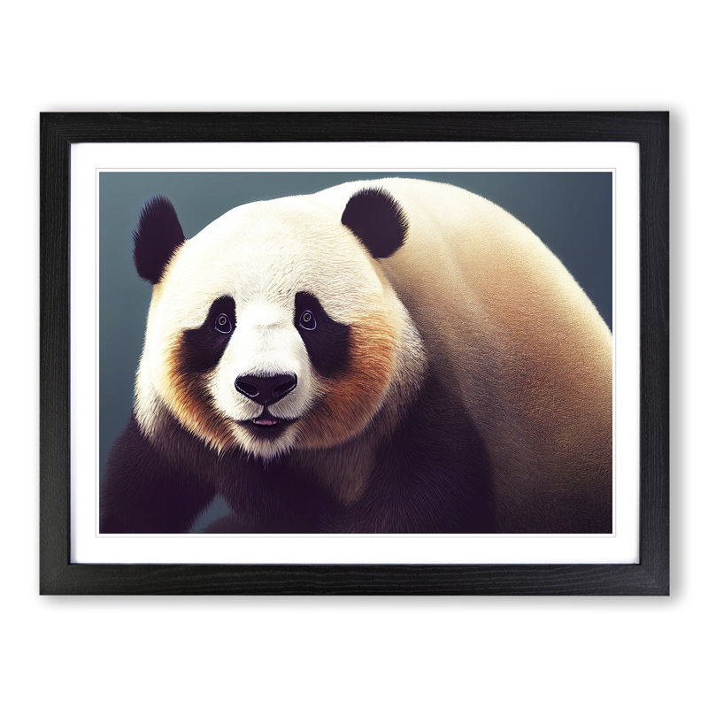 Delightful Panda - Single Picture Frame Painting, Black, 46cm H x 64cm W x 2cm D