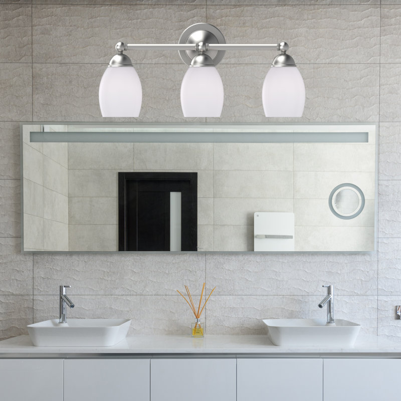 Sussex 3-Light Indoor Brushed Nickel Wall Mount Vanity Light with Etched White Cased Glass Shades