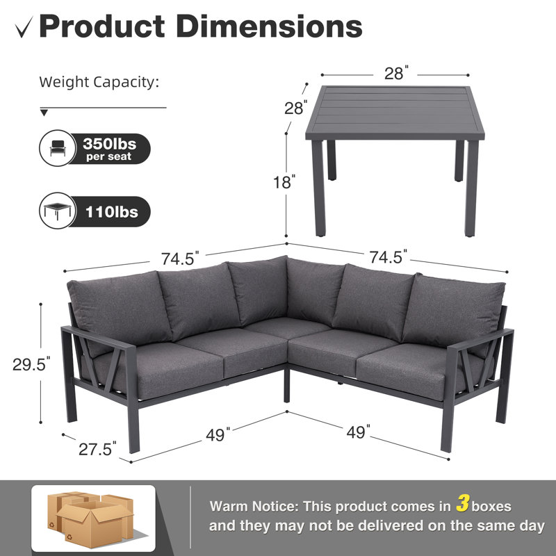 Ensemble de conversation modulaire avec coussins 6 pièces Aashriya, Gris