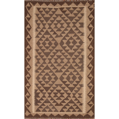 Tapis oriental brun en laine Kilim 3 x 5